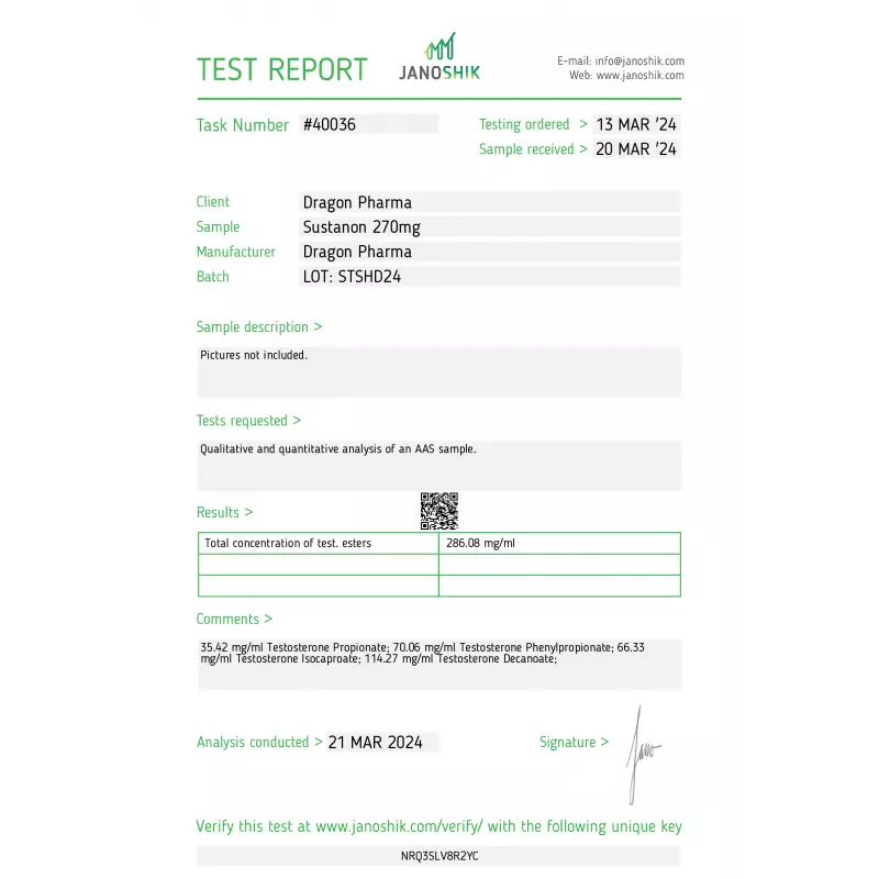 SUSTANON 270 270 mg/ml 10 ml by Dragon Pharma, Europe