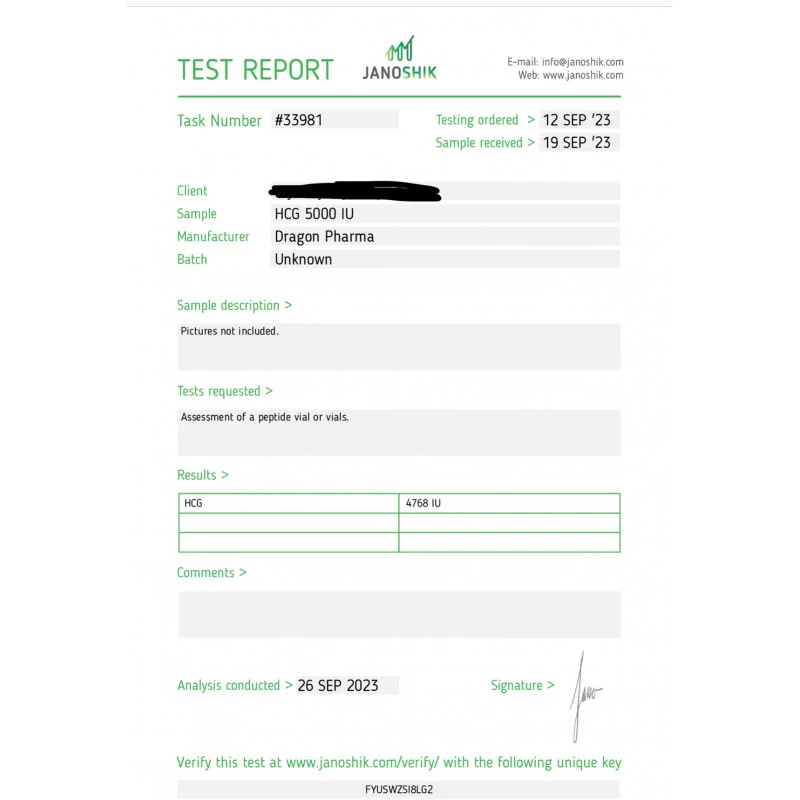 HCG 5000 IU 5000 IU kit by Dragon Pharma, Europe