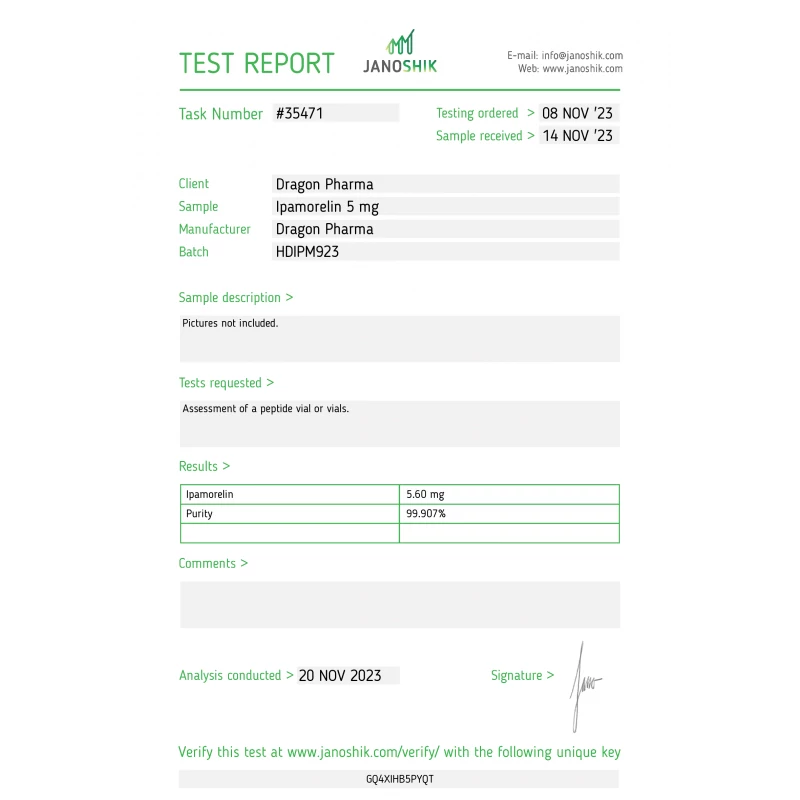 IPAMORELIN 5 mg/ml vial by Dragon Pharma, Europe