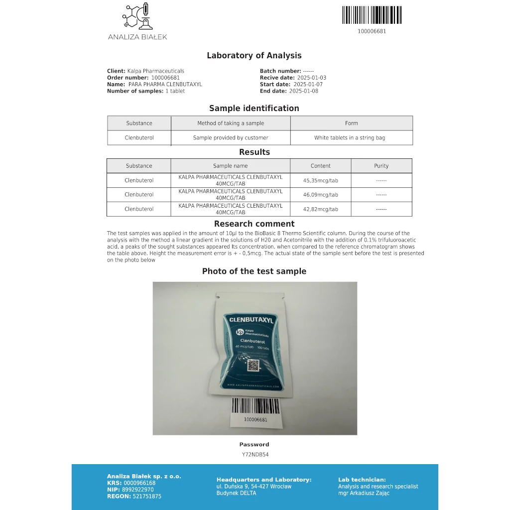 CLENBUTAXYL 40 mcg/tab 100 tabs by Kalpa Pharmaceuticals LTD, India