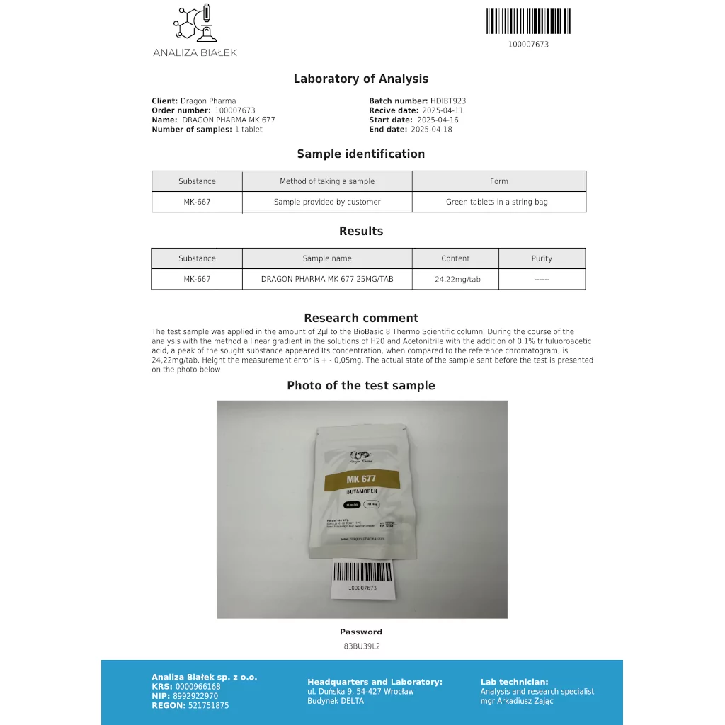 MK 677 - 100 tabs by Dragon Pharma, Europe MK 677 - 100 tabs by Dragon Pharma, Europe
